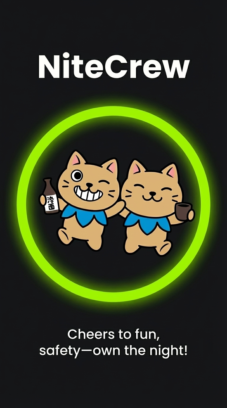 NiteCrew cat mascots in neon green glow